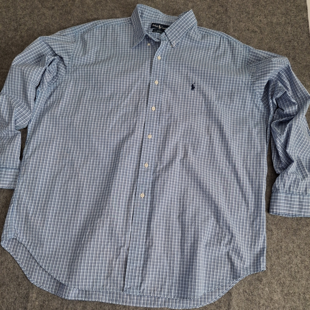 Ralph Lauren Men's Checkered Long Sleeve Shirt - Light & Dark Blue – Size XXL